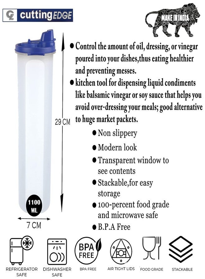 Cutting EDGE Smart Oil Dispenser Storage Set of 2 Air-Tight & Leak Resistant Plastic Round Modular Container for Vinegar, Sauces, Olive & Refined, Easy Flow, BPA Free (1100ML, Dark Blue) - Image 2